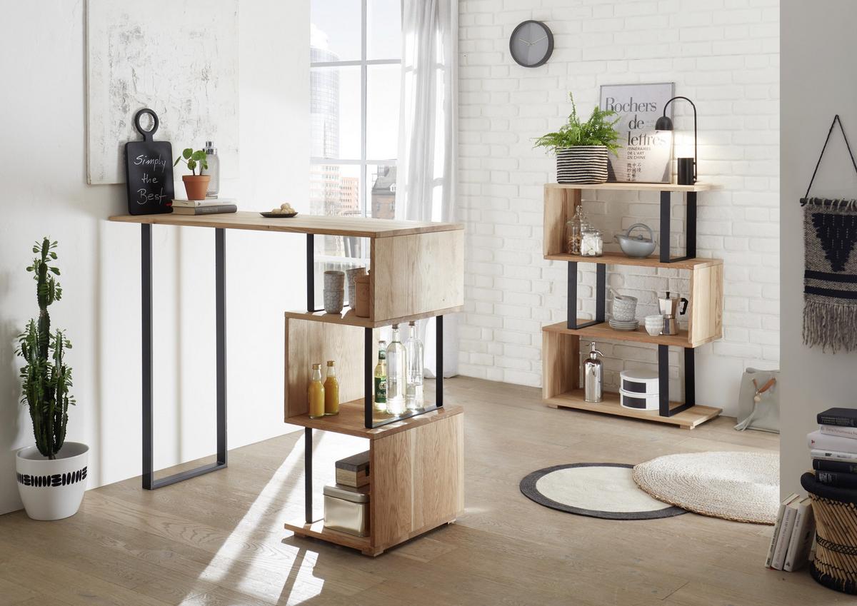 Regal Fernando 2 B: 80 Cm Eiche Dekor/schwarz - Eichefarben/Schwarz, Design, Holz/Metall (80/112/35cm) - Livetastic