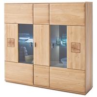 Highboard teilmassiv B: 150 cm Bologna Eichefarben - Eichefarben, Design, Glas/Holz (150/141/38cm) - Livetastic