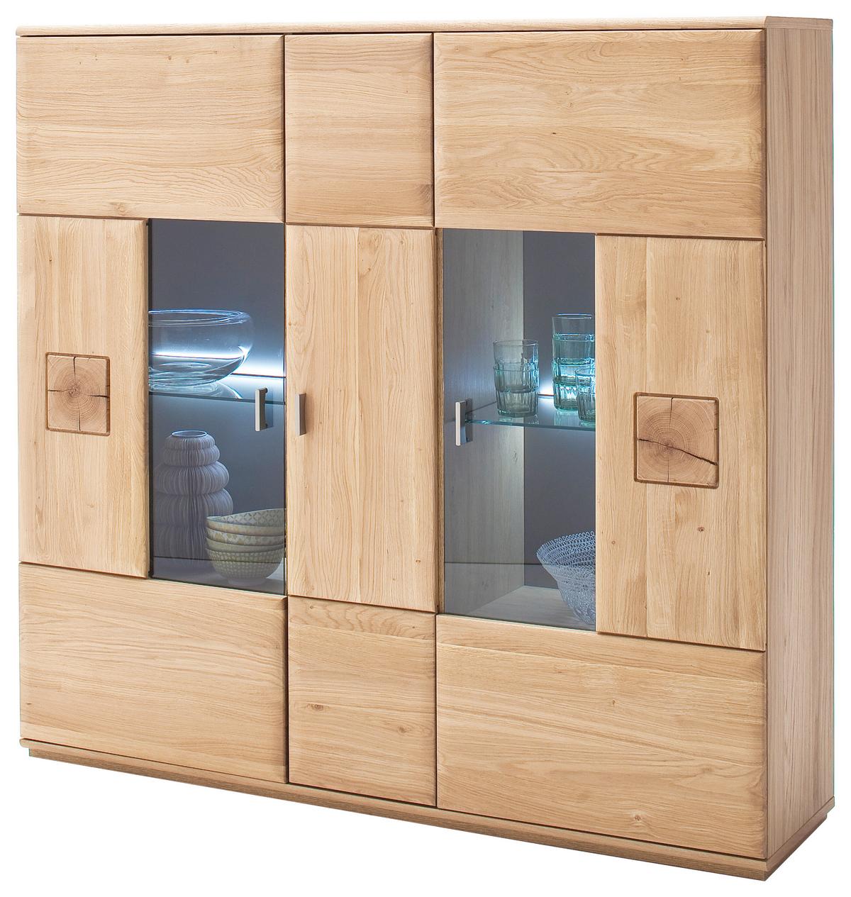 Highboard teilmassiv B: 150 cm Bologna Eichefarben - Eichefarben, Design, Glas/Holz (150/141/38cm) - Livetastic