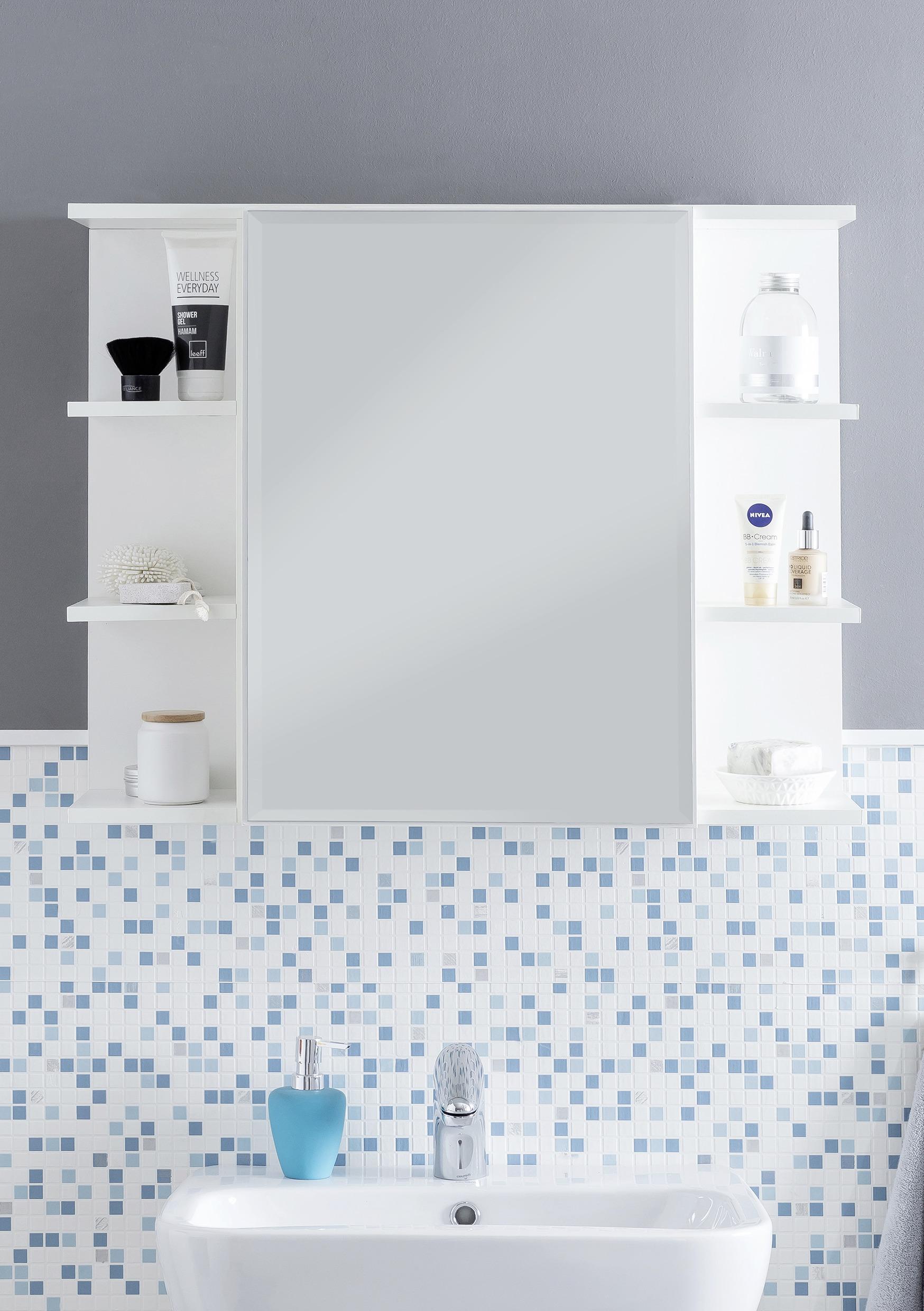 Spiegelschrank 1 Tür BxHxT: 80x64,5x20 cm mit Ablagefächer - Weiß, KONVENTIONELL, Glas/Holzwerkstoff (80/64,5/20cm) - MID.YOU