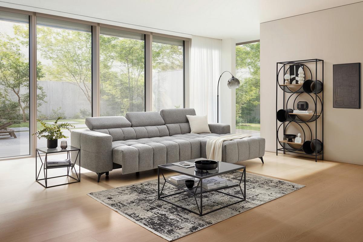 Sedacia súprava MELBOURNE, pravá, sivá ženilka - čierna/sivá, Modern, kov/drevo (285/182cm) - Based