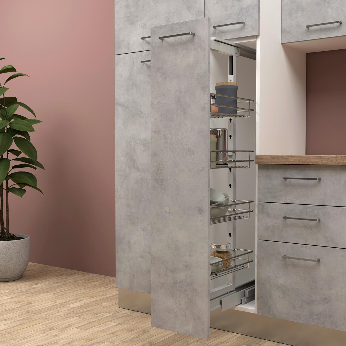 Küchenzeile Aura mit Geräte 285 cm Hellgrau/Beton Optik - Honigeiche/Hellgrau, LIFESTYLE, Holzwerkstoff/Kunststoff (285cm) - MID.YOU