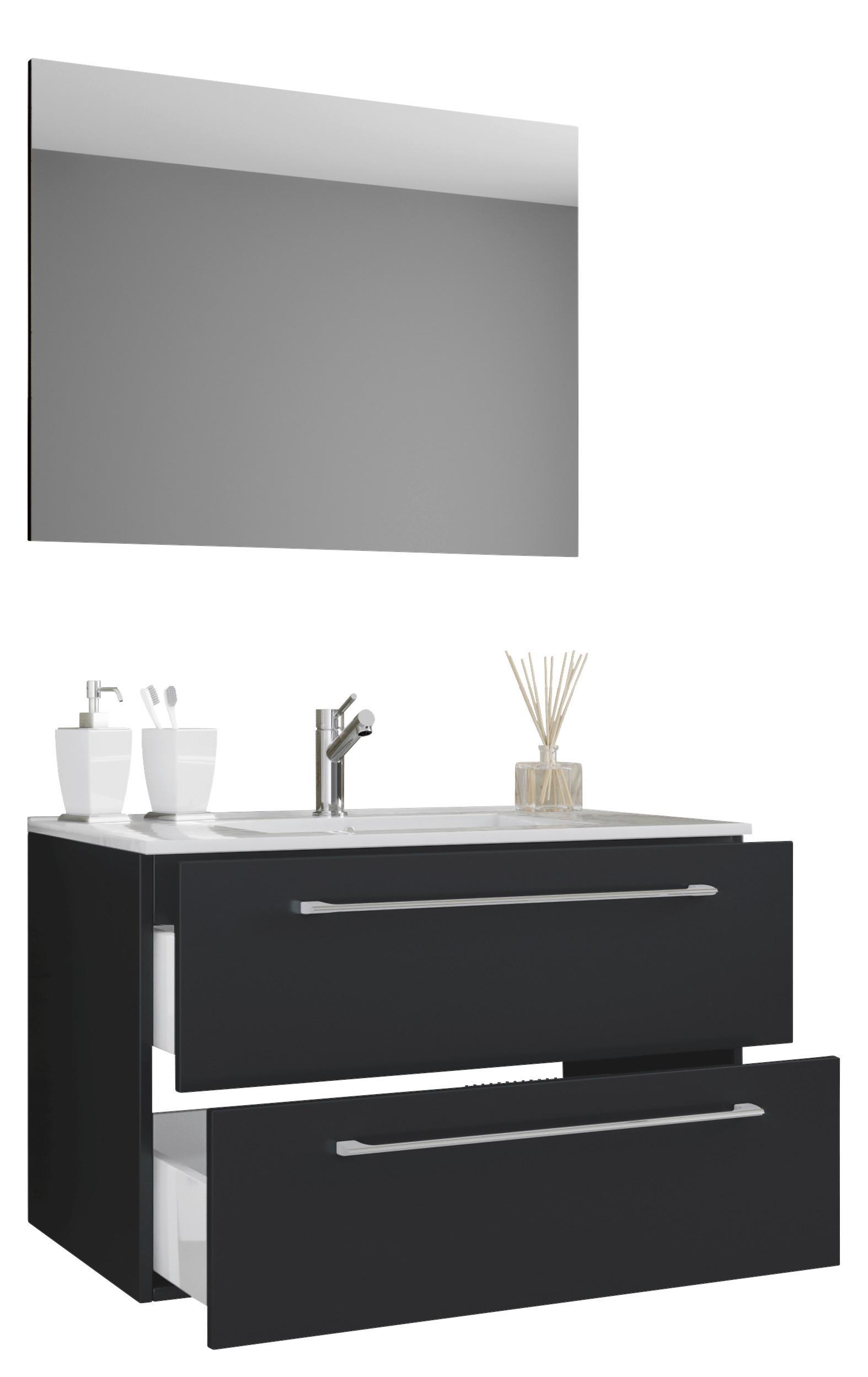 Badezimmer Badinos 3-Teilig Schwarz B: 80 cm - Schwarz/Weiß, MODERN, Keramik/Holzwerkstoff (80cm) - MID.YOU