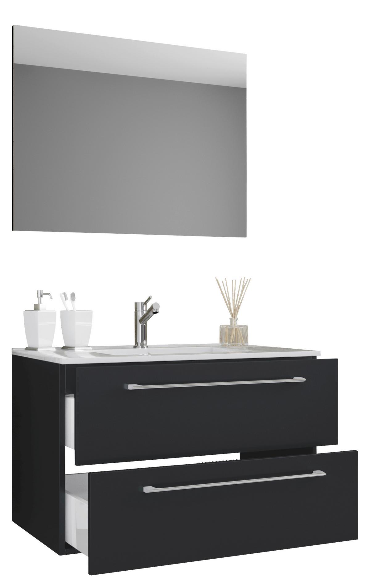 Badezimmer Badinos 3-Teilig Schwarz B: 80 cm - Schwarz/Weiß, MODERN, Keramik/Holzwerkstoff (80cm) - MID.YOU