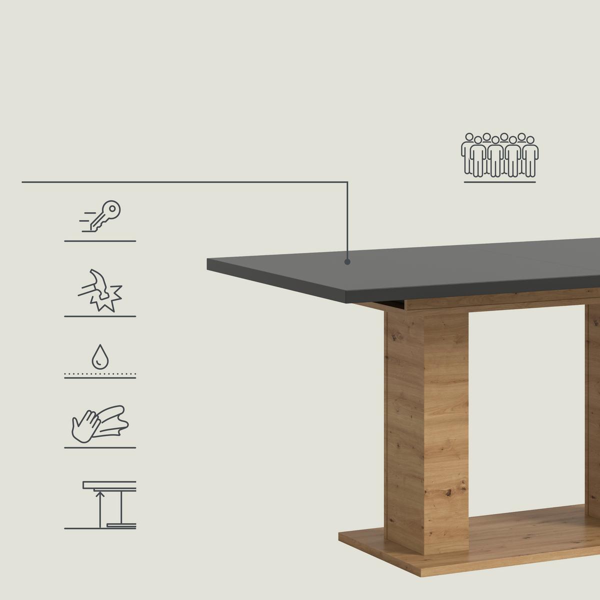 Ausziehtisch Marlon 150 Az Grau/Artisan, B:150-190 cm - Eiche Artisan/Grau, KONVENTIONELL, Holzwerkstoff (150-190/90/76cm) - MID.YOU