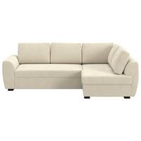 Ecksofa mit Bettfunktion Drift Cord beige, B: 253cm - Beige/Schwarz, Trend, Textil (253/154cm)