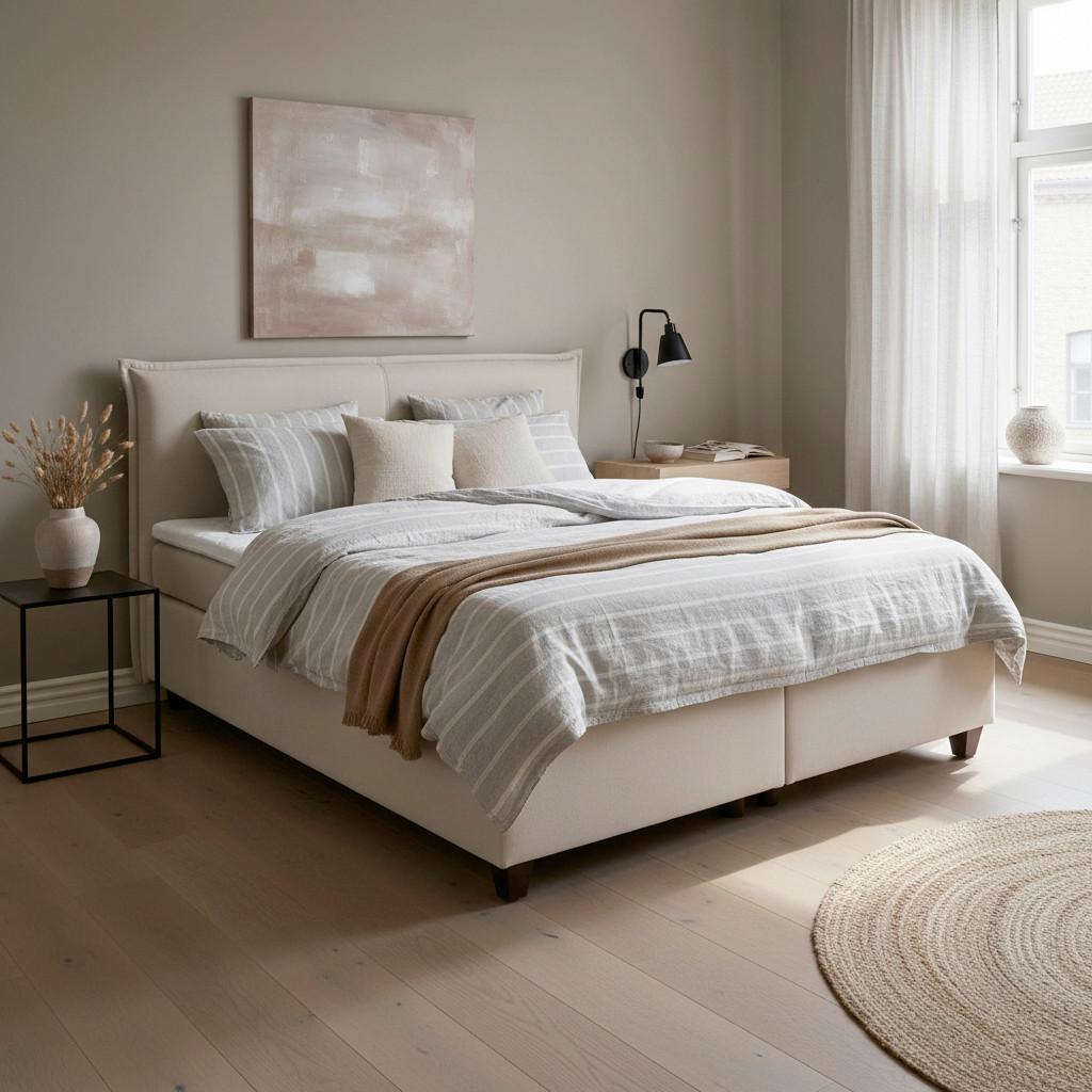 Boxspringová posteľ s toperom 180x200 cm, béžová - čierna/béžová, Modern, drevo/textil (180/200cm) - Bessagi Home