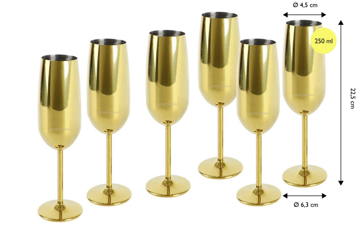 Sektglas 6er-set Je Ca. 250 Ml - Goldfarben, Trend, Metall (22,5cm) - Echtwerk