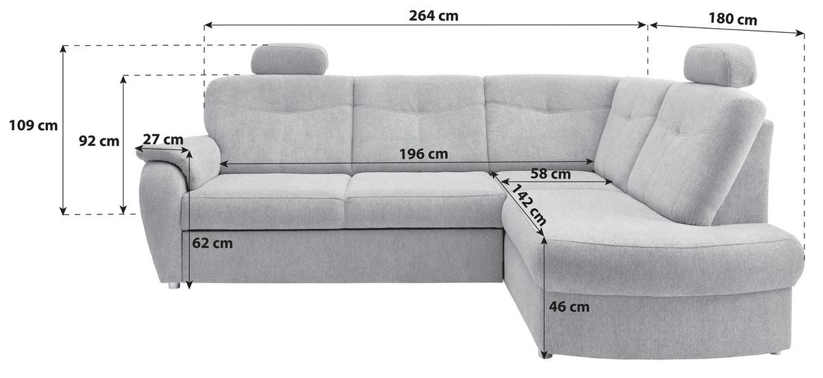 ECKSCHLAFSOFA Rosali, Hellblau S: 264x180 cm - Chromfarben/Hellblau, MODERN, Textil (264/180cm) - Livetastic