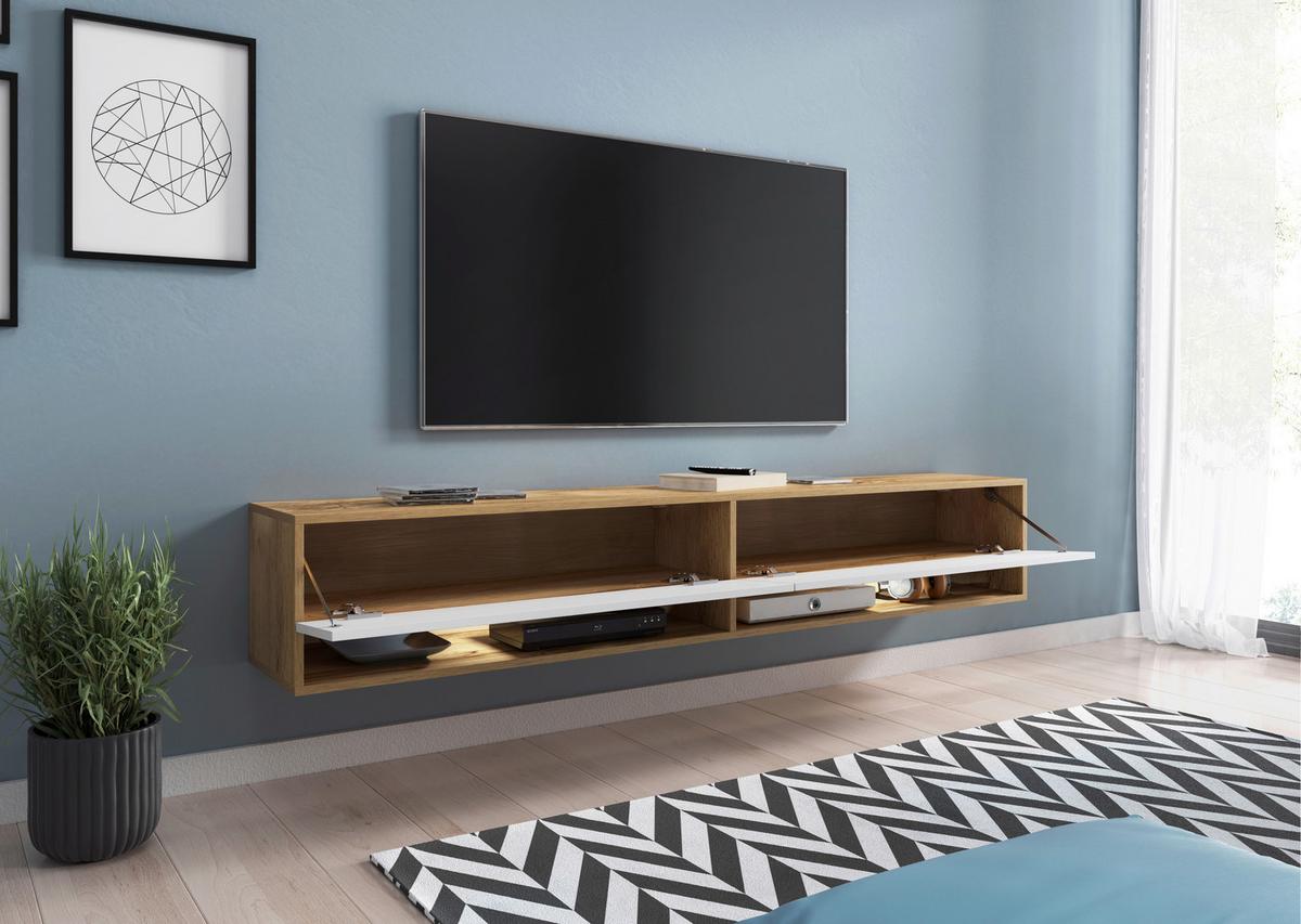 TV-Lowboard Eiche Wotan B: 180 cm Weiß/Eichefarben - Weiß Hochglanz/Eiche Wotan, LIFESTYLE, Holzwerkstoff (180/30/32cm) - P & B