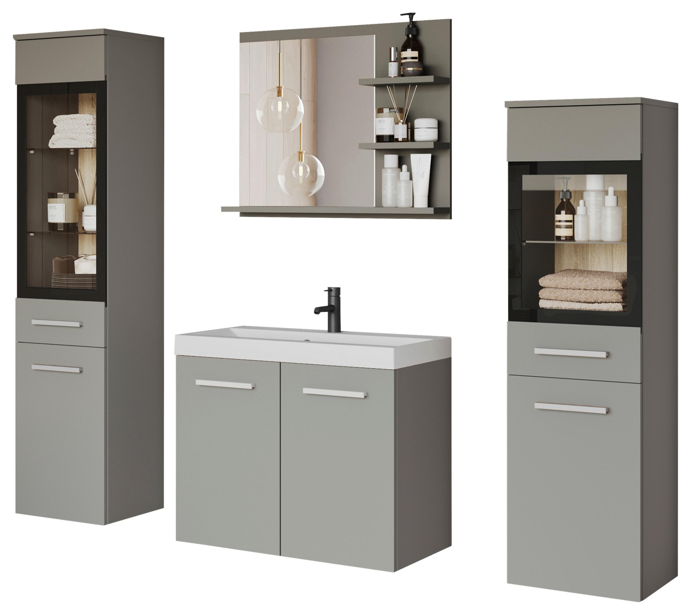 Badezimmer Madrit 5-Teilig Hellgrau B: 120,4 cm - Hellgrau/Weiß, LIFESTYLE, Glas/Keramik (120,4/131,5/34,5cm) - P & B