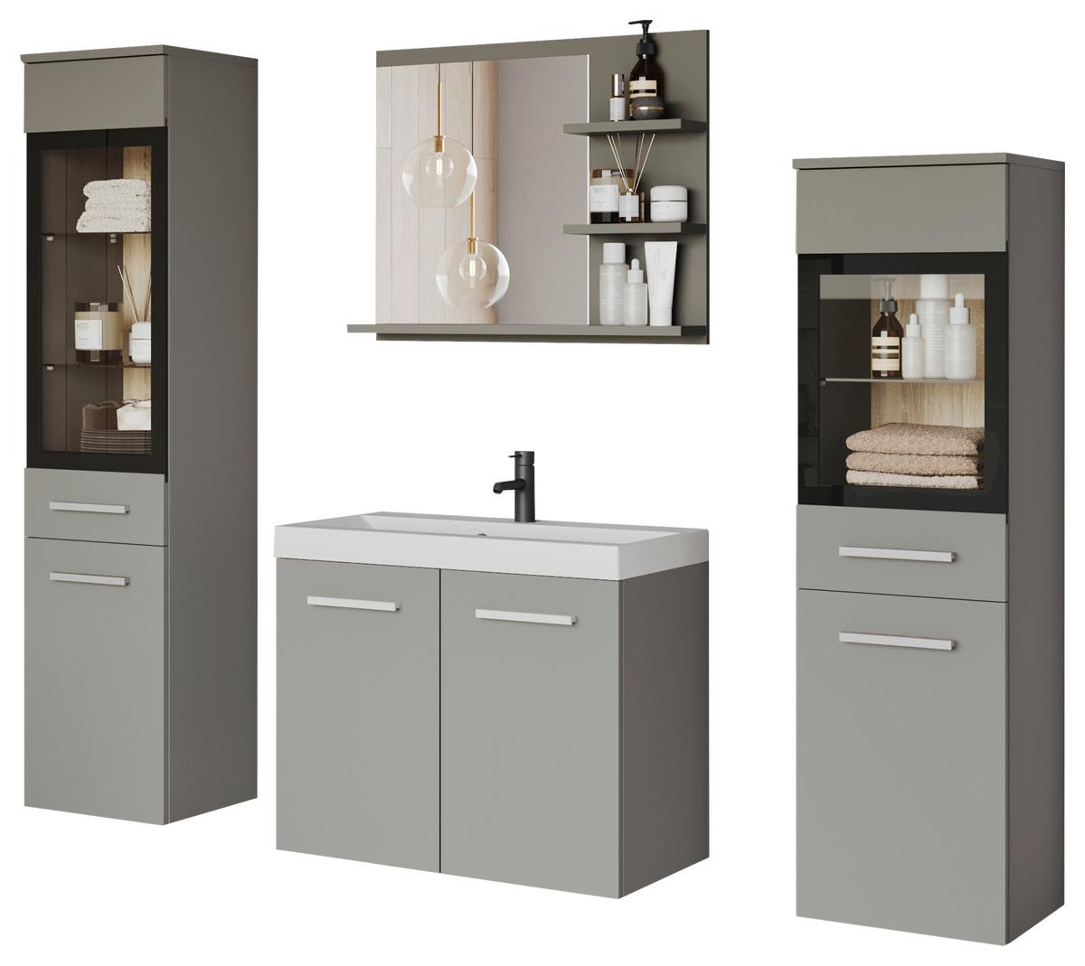 Badezimmer Madrit 5-Teilig Hellgrau B: 120,4 cm - Hellgrau/Weiß, LIFESTYLE, Glas/Keramik (120,4/131,5/34,5cm) - P & B