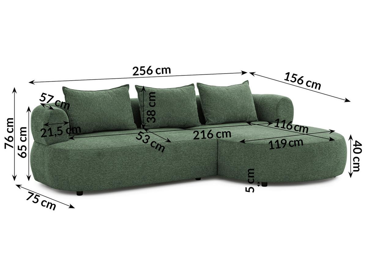 Ecksofa Ferro Grün S: 256x156 cm - Schwarz/Grün, Design, Textil (256/156cm) - Livetastic