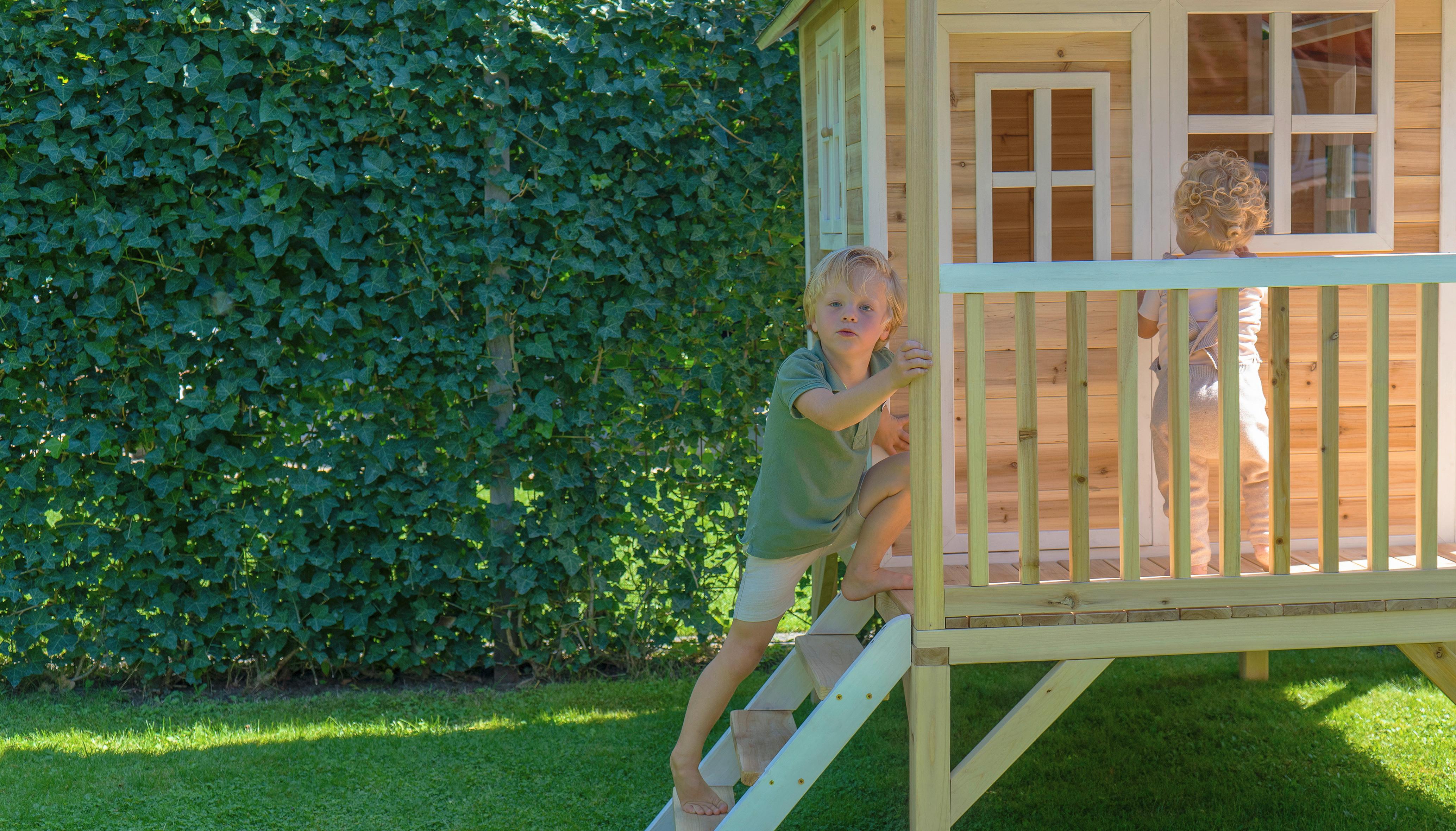 Stelzenhaus Mit Rutsche Naturfarben Exit Loft 300 - Rot/Naturfarben, KONVENTIONELL, Holz (369/190/215cm) - EXIT Toys