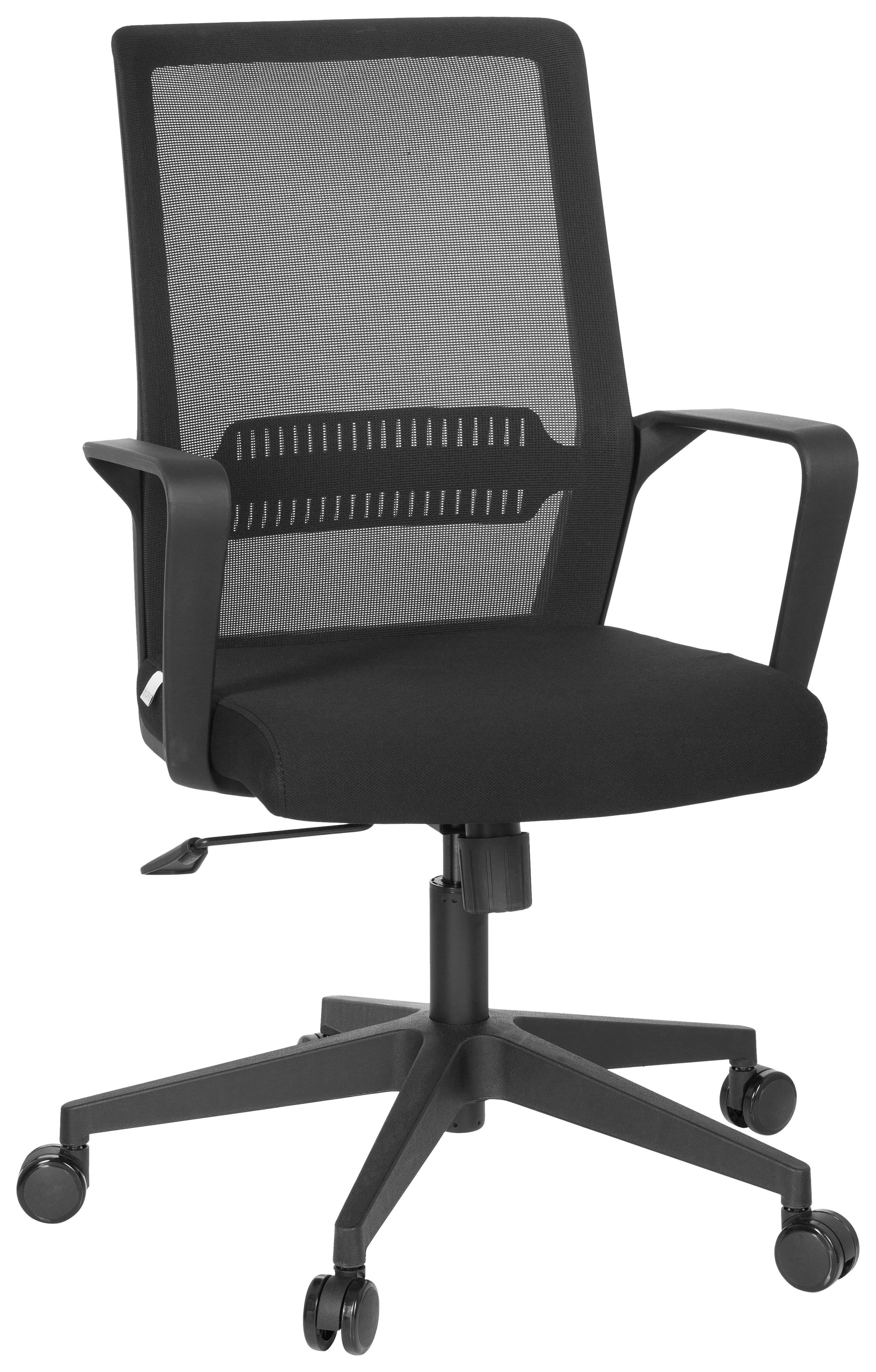 Bürostuhl Preston Schwarz - Schwarz, Basics, Kunststoff/Textil (58/110/52cm) - MID.YOU