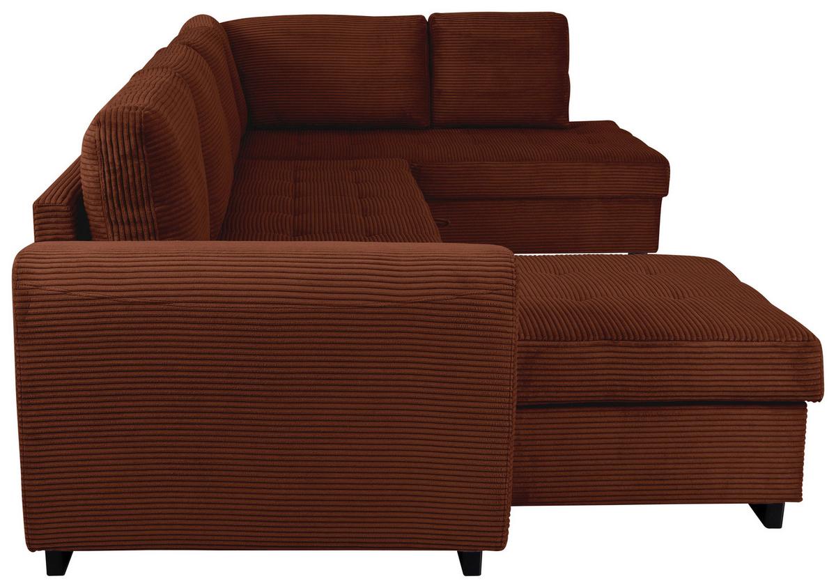 Souprava U MALTE, pravá, červenohnědý manšestr - černá/červenohnědá, Moderní, textil/plast (155/305/178cm) - Based