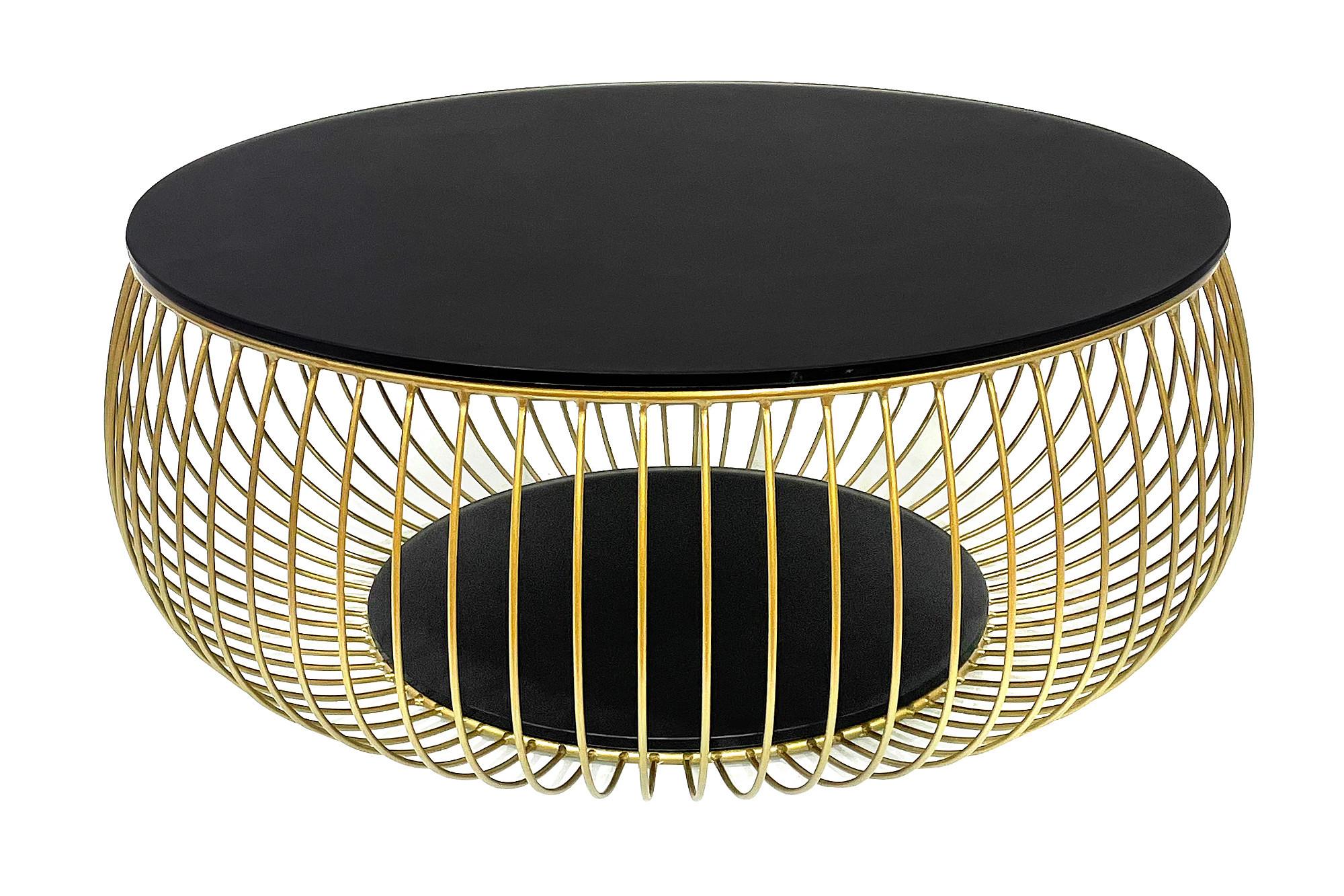 Couchtisch Schwarz/Goldfarben D: 86 cm - Goldfarben/Schwarz, Design, Glas/Metall (86/86/35cm) - Livetastic