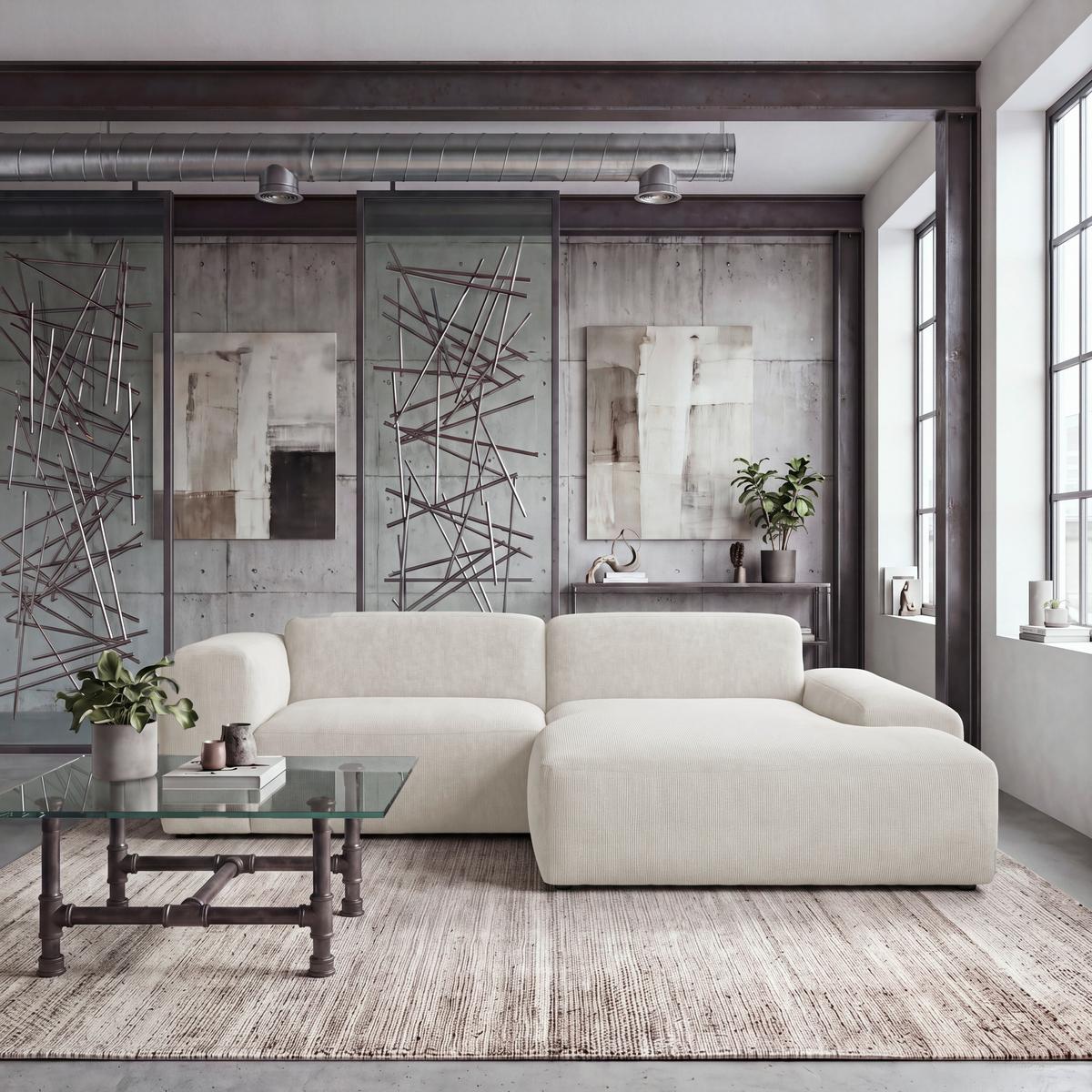 ECKSOFA Hannah Creme 252x170 cm - Creme/Schwarz, Design, Textil (252/170cm) - MID.YOU