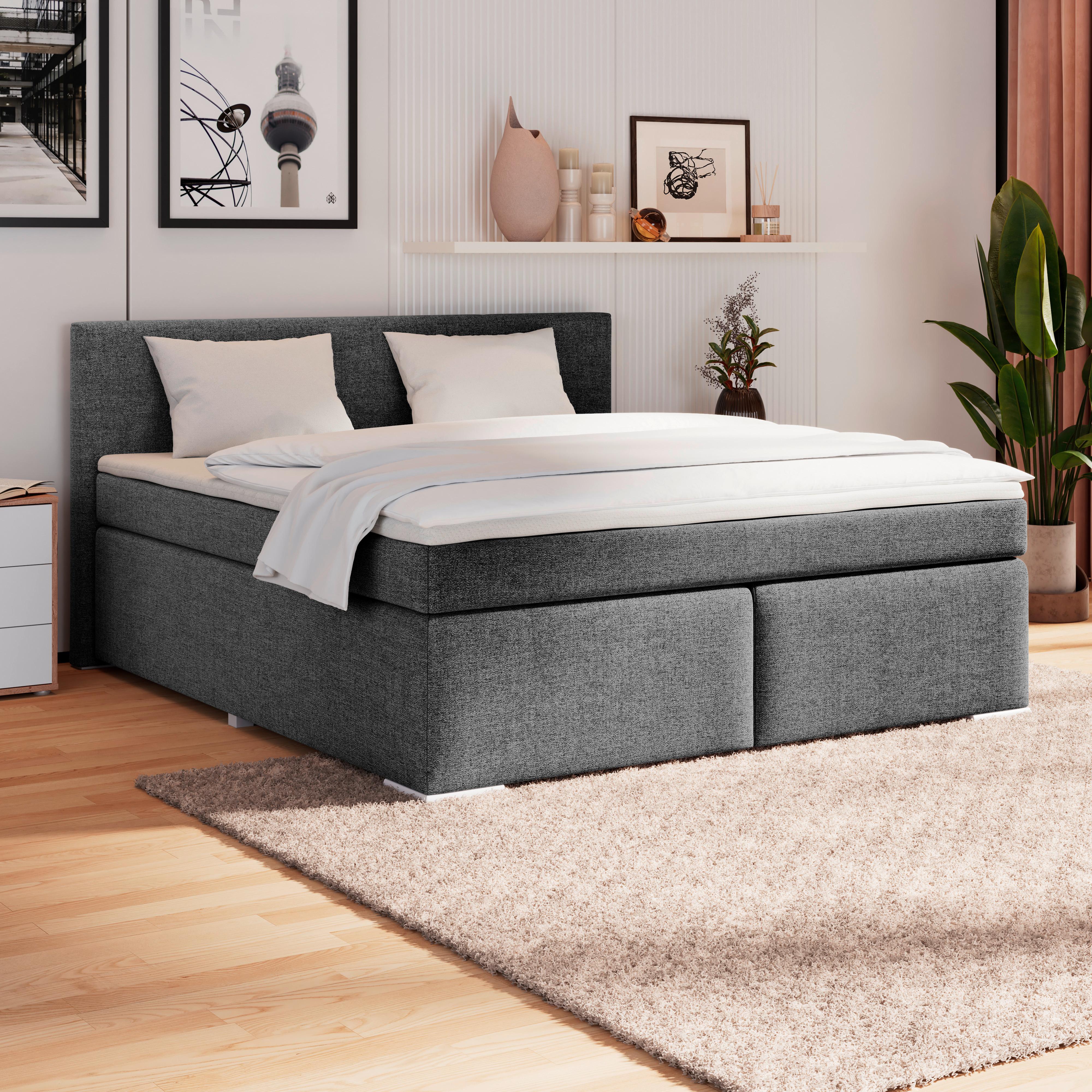 Boxspringbett Mira I Nordic, Lf: 180x200 cm - Alufarben/Graphitfarben, Basics, Textil (180/200cm)