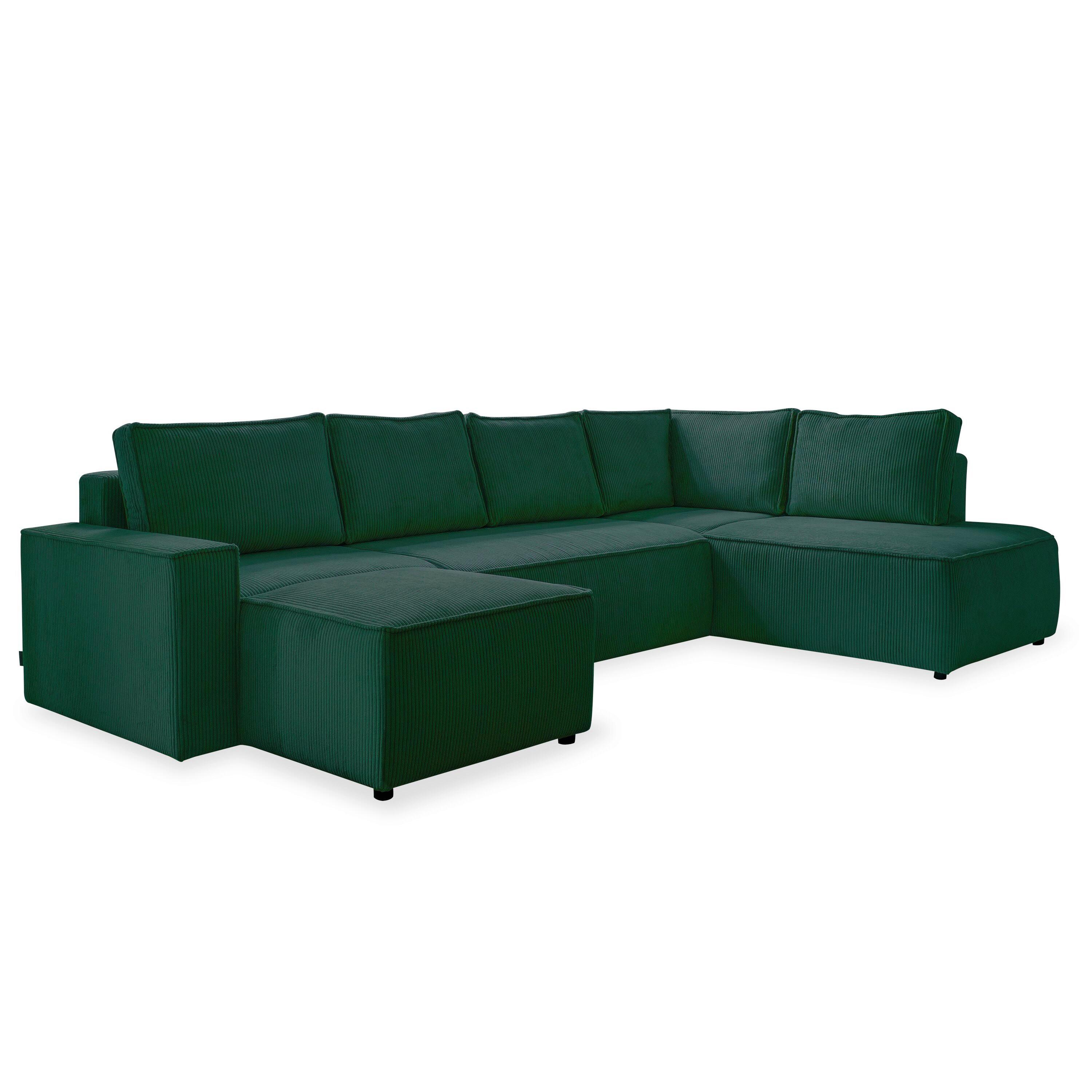 Rohová sedačka OLIVER, tmavě zelená, manšestr, pravá - černá/tmavě zelená, Design, textil/plast (156/322/194cm) - MID.YOU