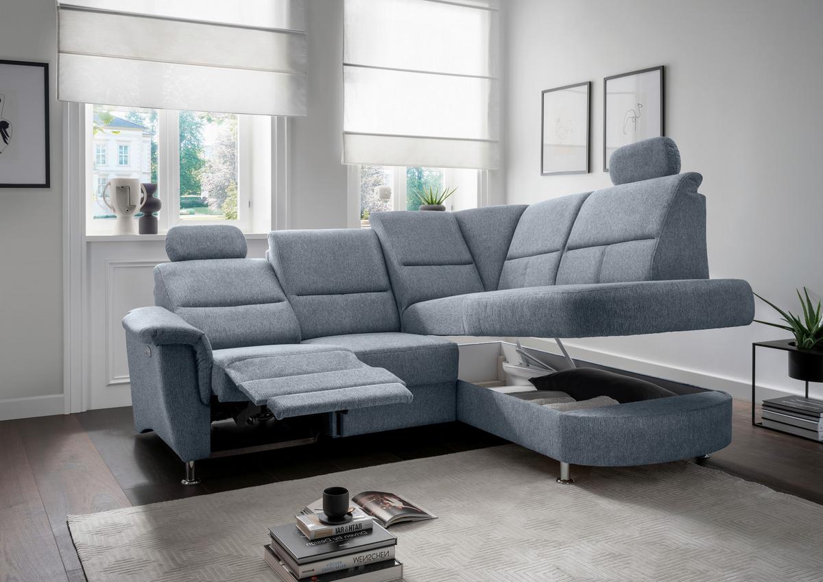 Ecksofa Mit Relaxfunktion Parole Hellblau Chenille - Chromfarben/Hellblau, KONVENTIONELL, Textil (231/184cm) - Livetastic