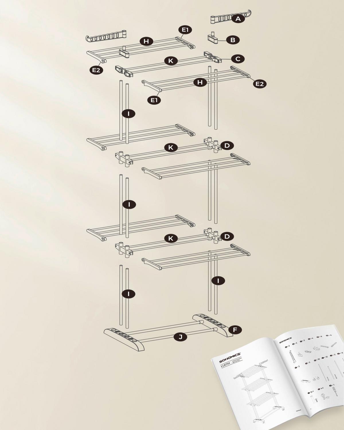 Wäschetrockner Grau/weiß B: 76 Cm - Weiß/Grau, Basics, Kunststoff/Metall (76/173/49cm)
