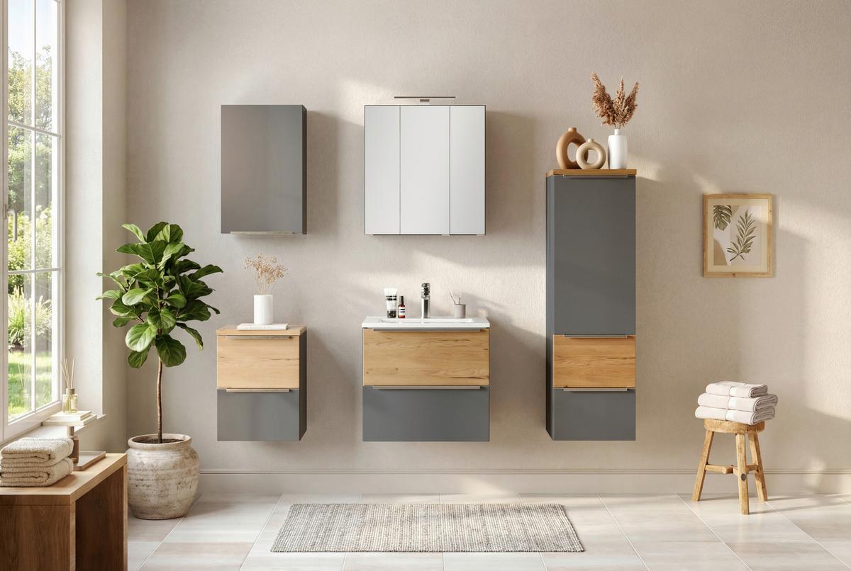 SPIEGELSCHRANK Verona Dunkelgrau B: 60cm - Wildeiche/Grau, Trend, Glas/Holzwerkstoff (60/64/20cm) - Held