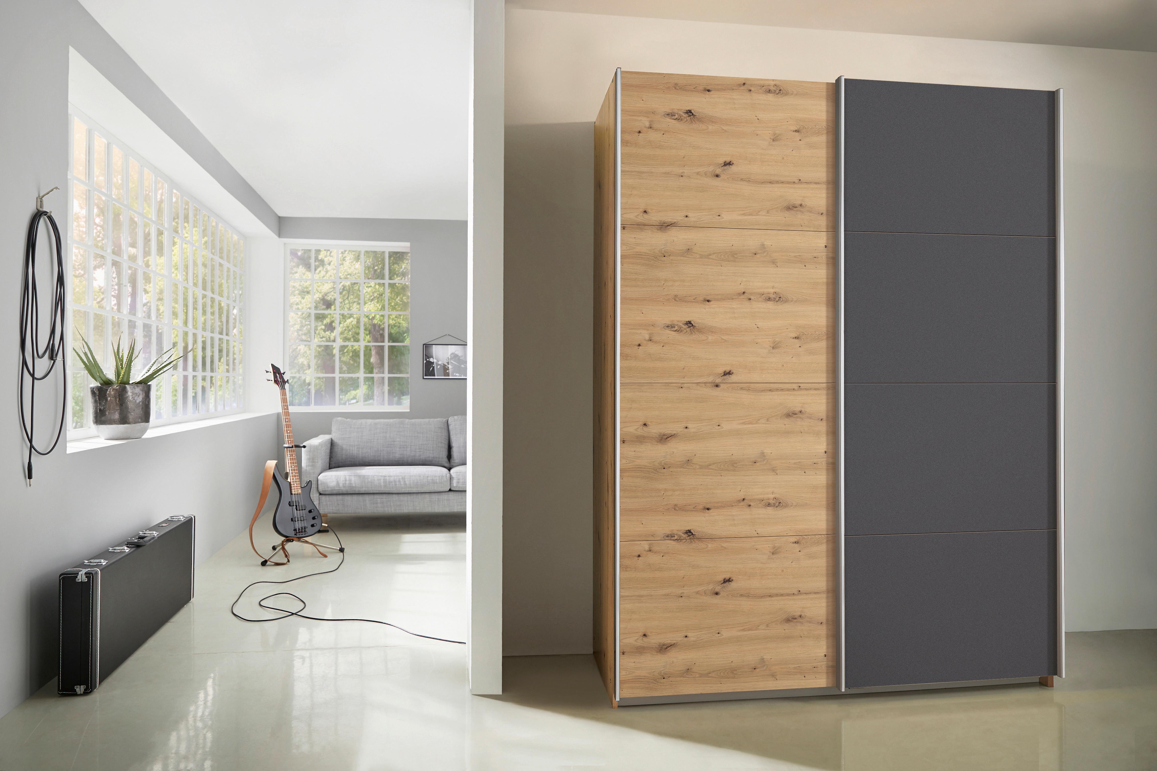 Schwebetürenschrank Subito - Graphitfarben/Eiche Artisan, MODERN, Holzwerkstoff (136/197/61cm) - Rauch Möbel