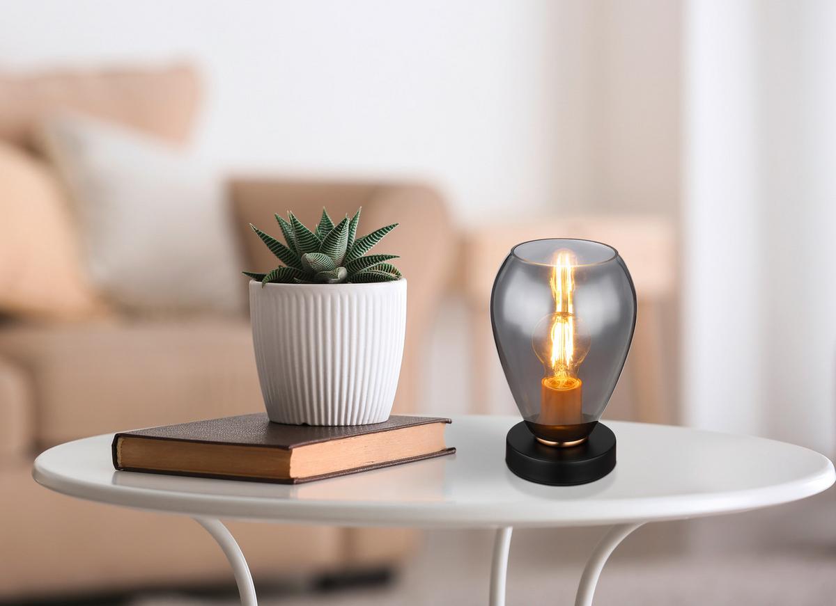 Tischlampe Grau Mit Wippschalter - Messingfarben/Schwarz, Design, Glas/Metall (15/23,5cm) - Globo