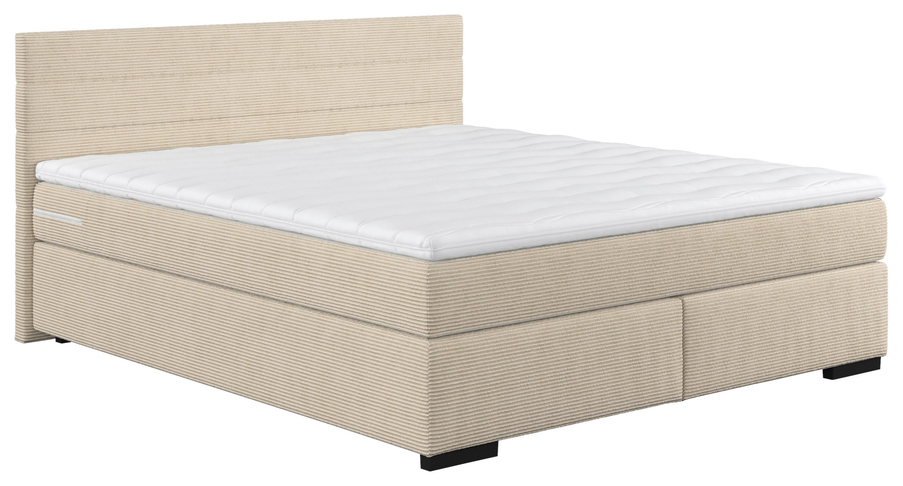Boxspringbett Mit Topper 180x200 Cm Mammut, Creme - Creme/Schwarz, KONVENTIONELL, Holzwerkstoff/Textil (180/200cm) - MID.YOU