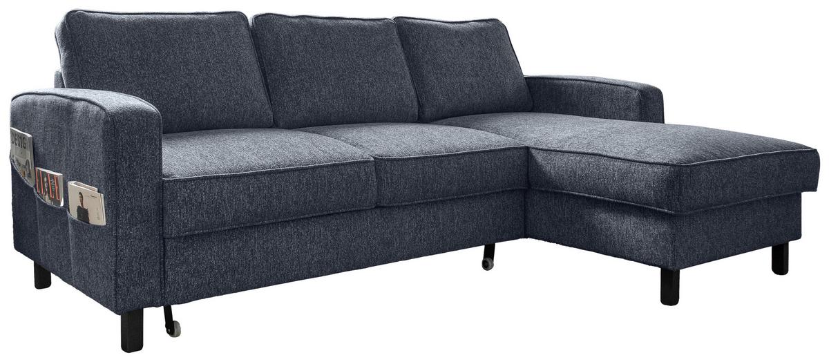 Ecksofa Molly Dunkelblau S: 228x148 cm - Schwarz/Dunkelblau, Textil (228/148cm) - MID.YOU