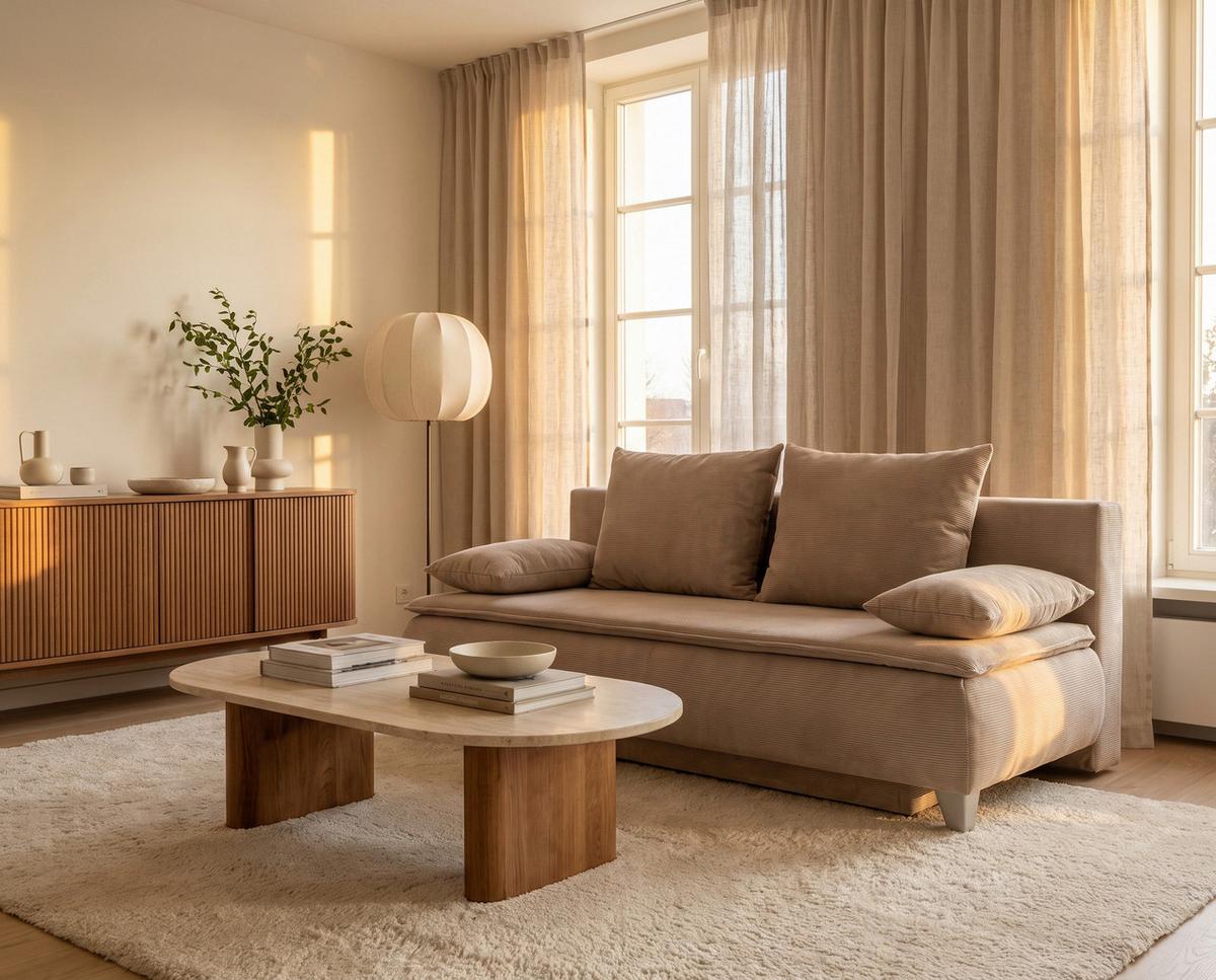Boxspringová pohovka MONA LUX, béžově hnědý manšestr - béžová hnědá, Moderní, textil (208/100/106cm) - Mömax