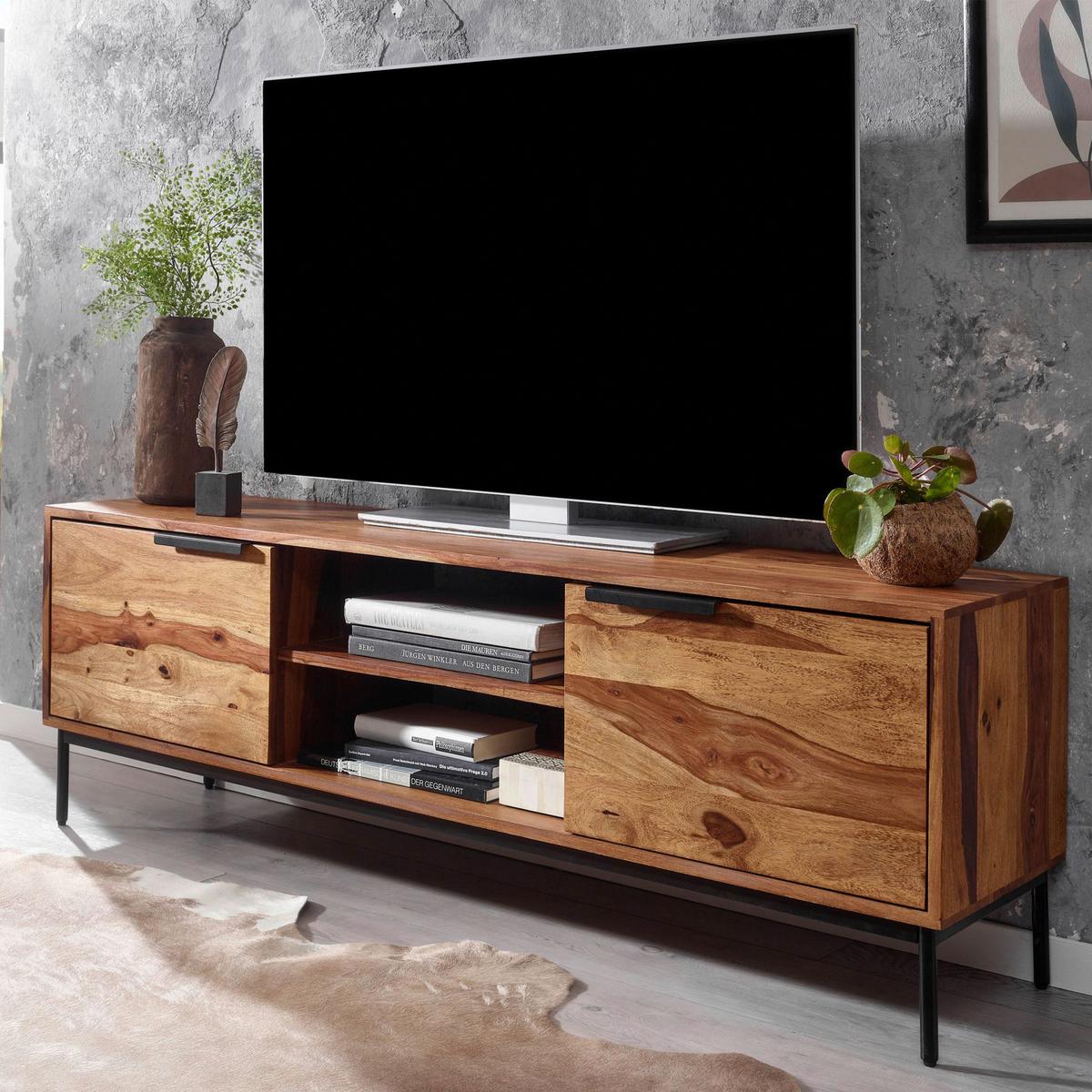 Sideboard Sheesham Sheeshamfarben B: 147 Cm - Sheeshamfarben/Schwarz, Design, Holz (147/51/38cm) - MID.YOU