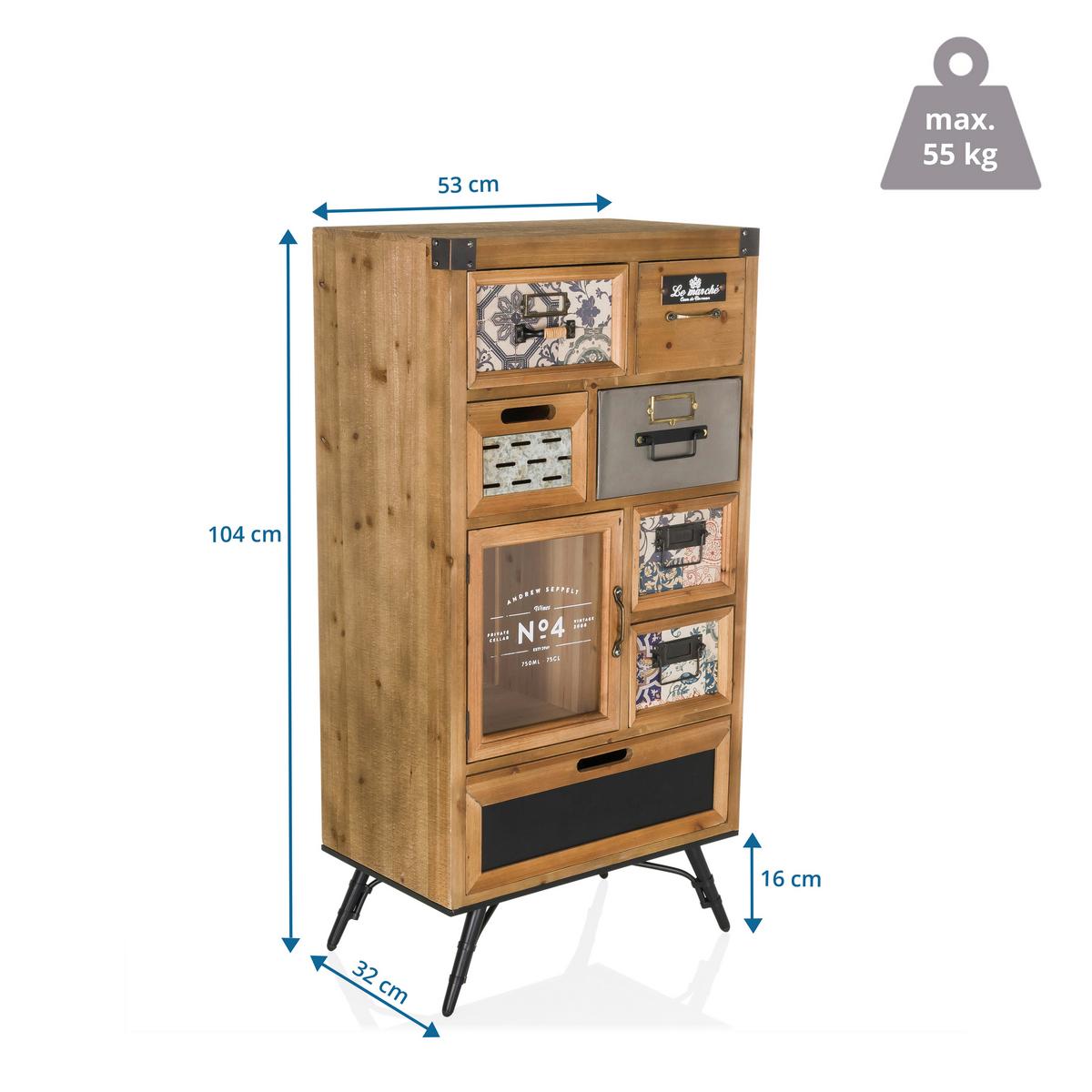 Sideboard Continento S Multicolor/Naturfarben B: 53cm - Multicolor/Schwarz, MODERN, Holz (53/104/32cm) - MID.YOU