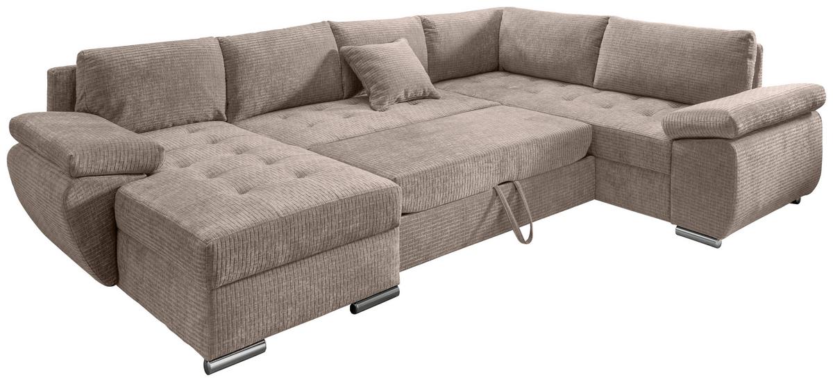 Wohnlandschaft Terana mit Schlaffunktion Beige - Chromfarben/Beige, KONVENTIONELL, Textil (157/305/219cm) - Livetastic