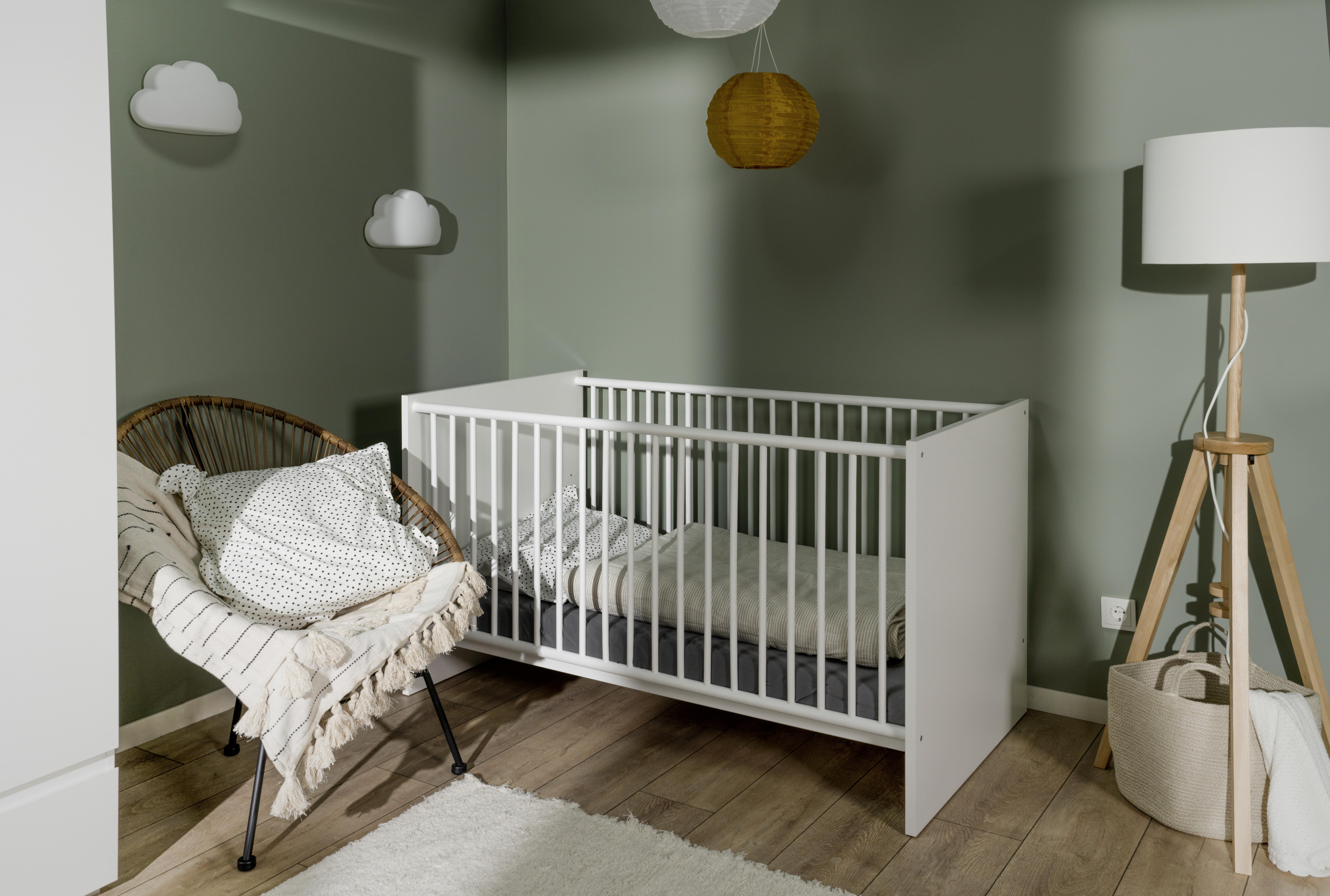 Babybett Image Weiß Dekor höhenverstellbar, Lattenrost - Weiß, Basics, Holzwerkstoff (70/140cm) - MID.YOU