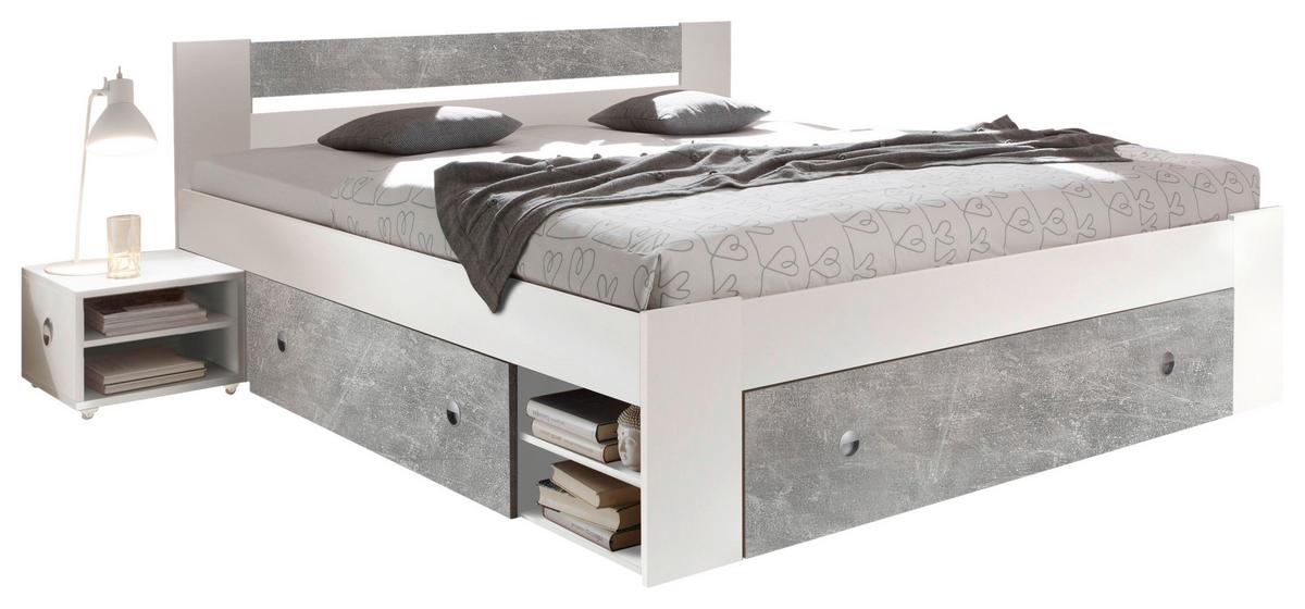 Bettanlage Mit Stauraum 180x200 Cm Stefan Betonoptik - Weiß/Grau, MODERN (180/200cm) - MID.YOU