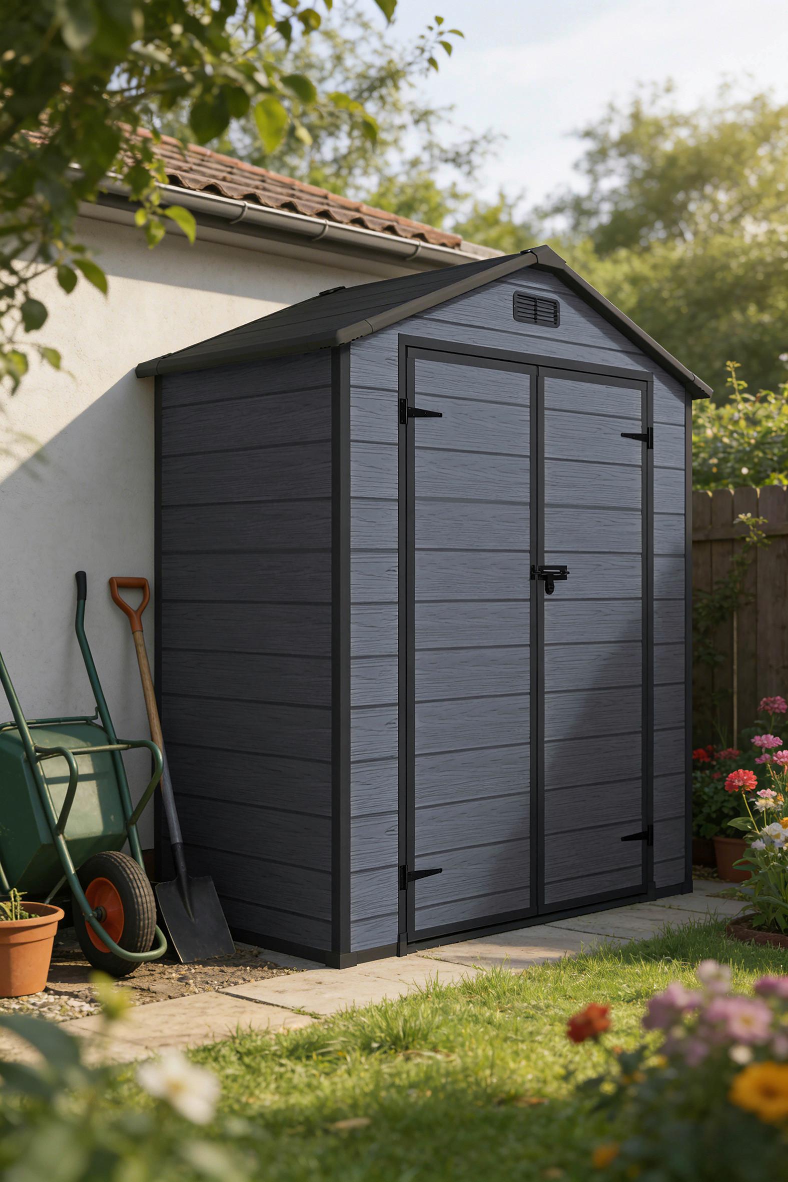 Gartenhaus Bayonne versperrbar 183x220x103 cm, hellgrau - Grau, MODERN, Kunststoff/Metall (183/220/103cm) - Homezone