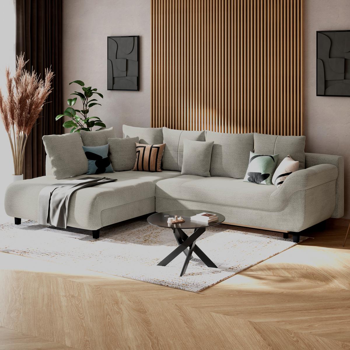 Ecksofa Mit Schlaffunktion Mendoza New Chenille 197x309cm - Schwarz/Grau, KONVENTIONELL, Textil (197/309cm) - Ondega