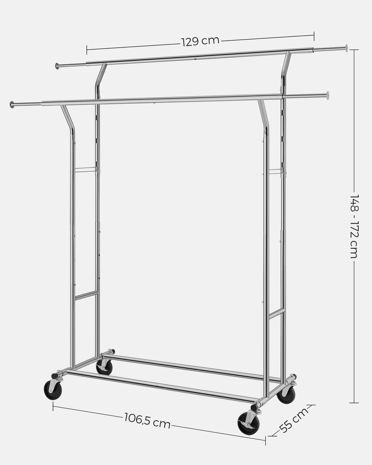 Kleiderwagen Silberfarben B: 130 cm - Silberfarben, Basics, Kunststoff/Metall (130/148-172/55cm)