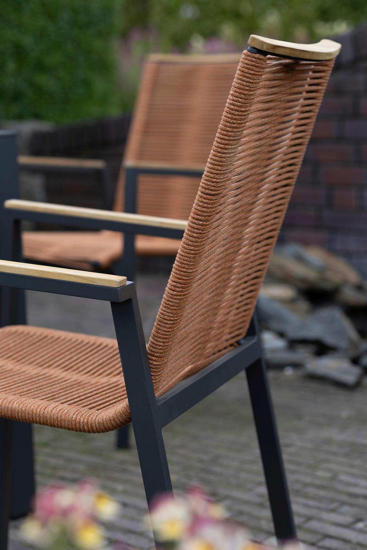 Gartensessel Montana 2er Set Stapelbar - Anthrazit/Terracotta, Design, Holz/Textil (55/66/87cm)