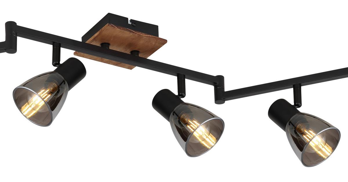 Strahler 6-flammig Verstellbar L: 117 Cm - Dunkelbraun/Schwarz, Basics, Glas/Holz (117/11/21cm) - Globo