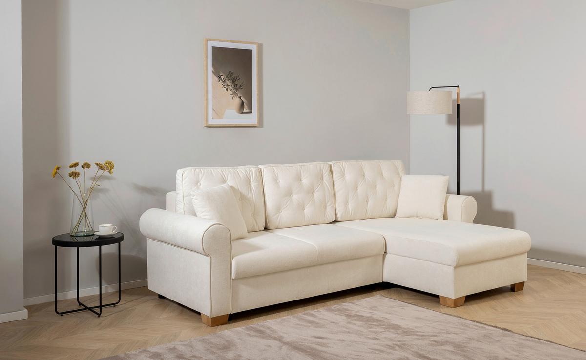 Ecksofa Arles, Creme 10 S: 266x161 Cm - Buchefarben/Creme, Design, Textil (266/161cm) - MID.YOU