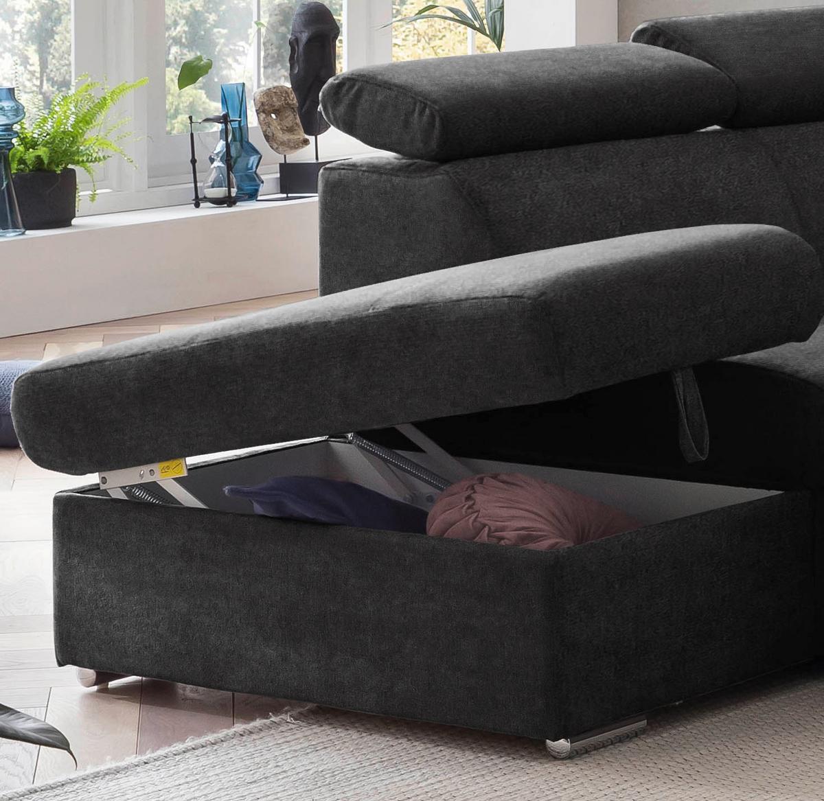 Ecksofa Mit Schlaffunktion Antero Und Bettkasten Schwarz - Chromfarben/Schwarz, Design, Textil (216/262cm) - Livetastic