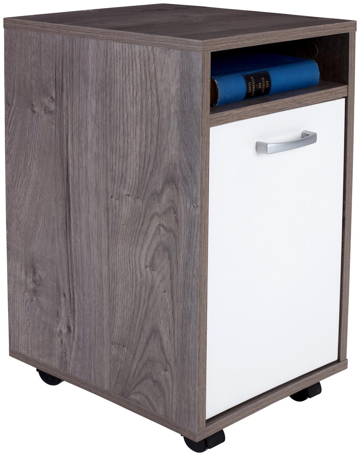 Rollcontainer Eiche Dekor / Weiß Laurenc 33x59,5x38 cm - Eichefarben/Weiß, MODERN, Kunststoff (33/59,5/38cm)