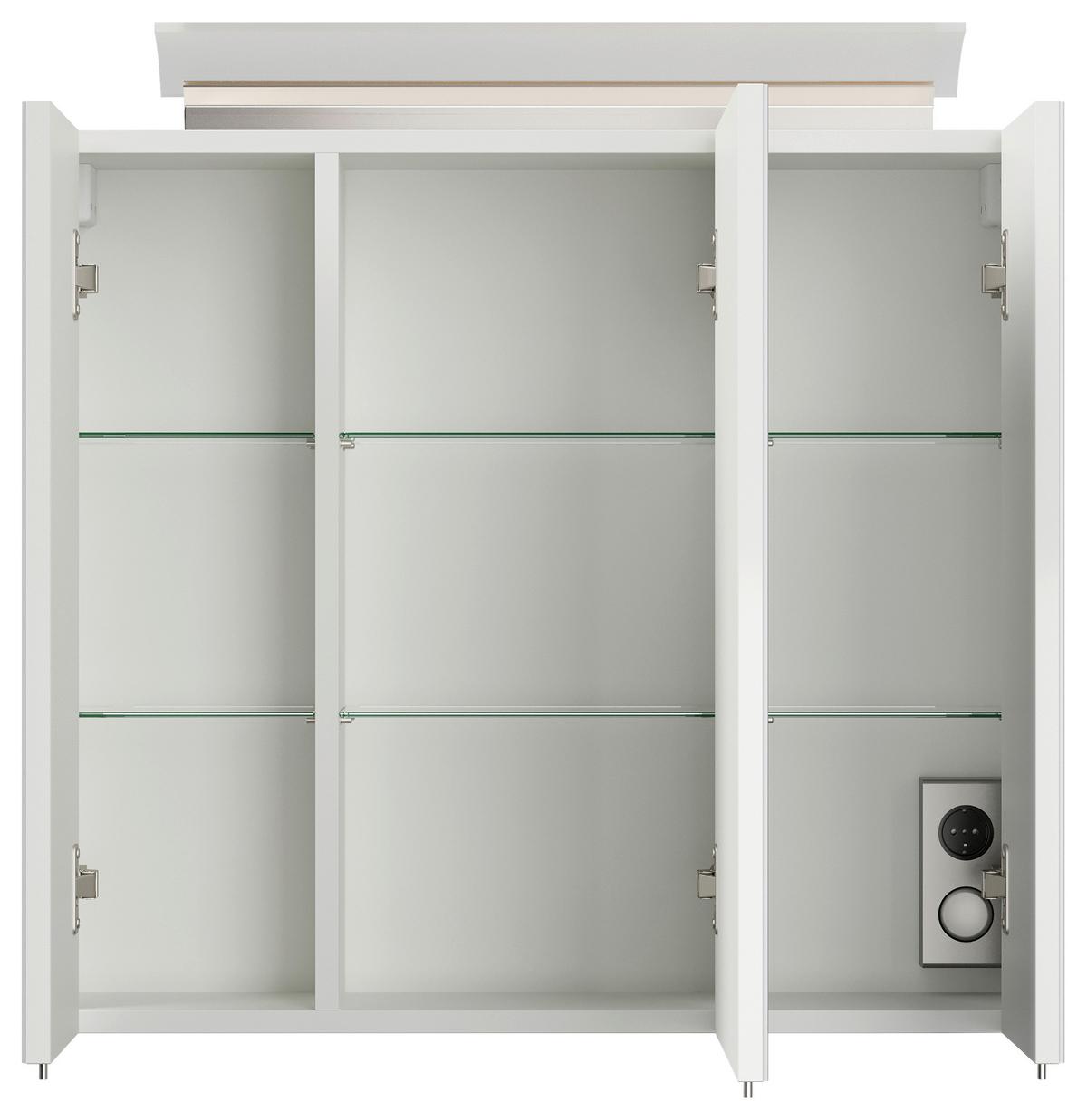 Spiegelschrank Weiß Hochglanz B: 70 cm - Weiß Hochglanz, MODERN, Glas/Holzwerkstoff (70/62/17cm) - MID.YOU