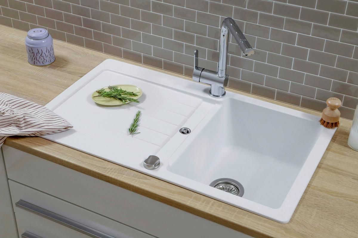 Spüle Austin Weiß B: 86 cm - Weiß, Design, Stein (86/21/50cm) - Respekta