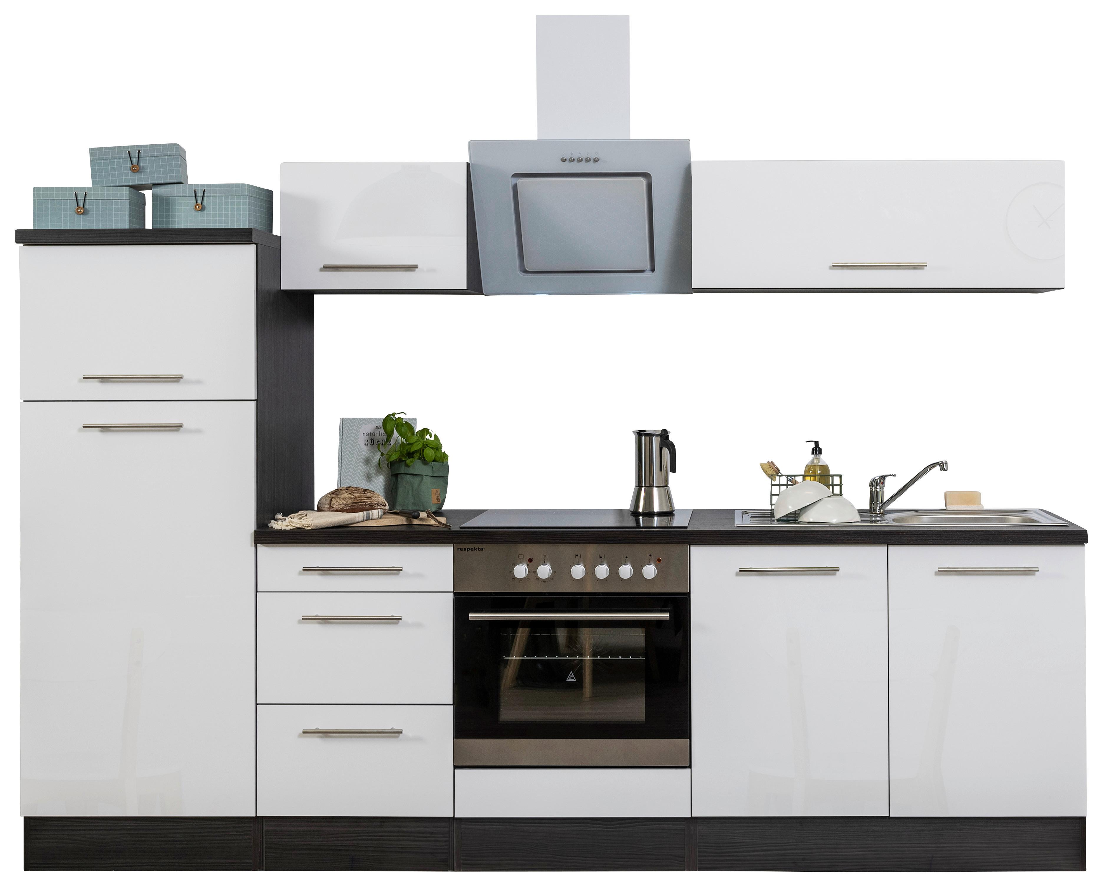 Küchenzeile mit Geräten 270 cm Weiß/Grau - Weiß/Grau, KONVENTIONELL, Holzwerkstoff (270cm) - Respekta