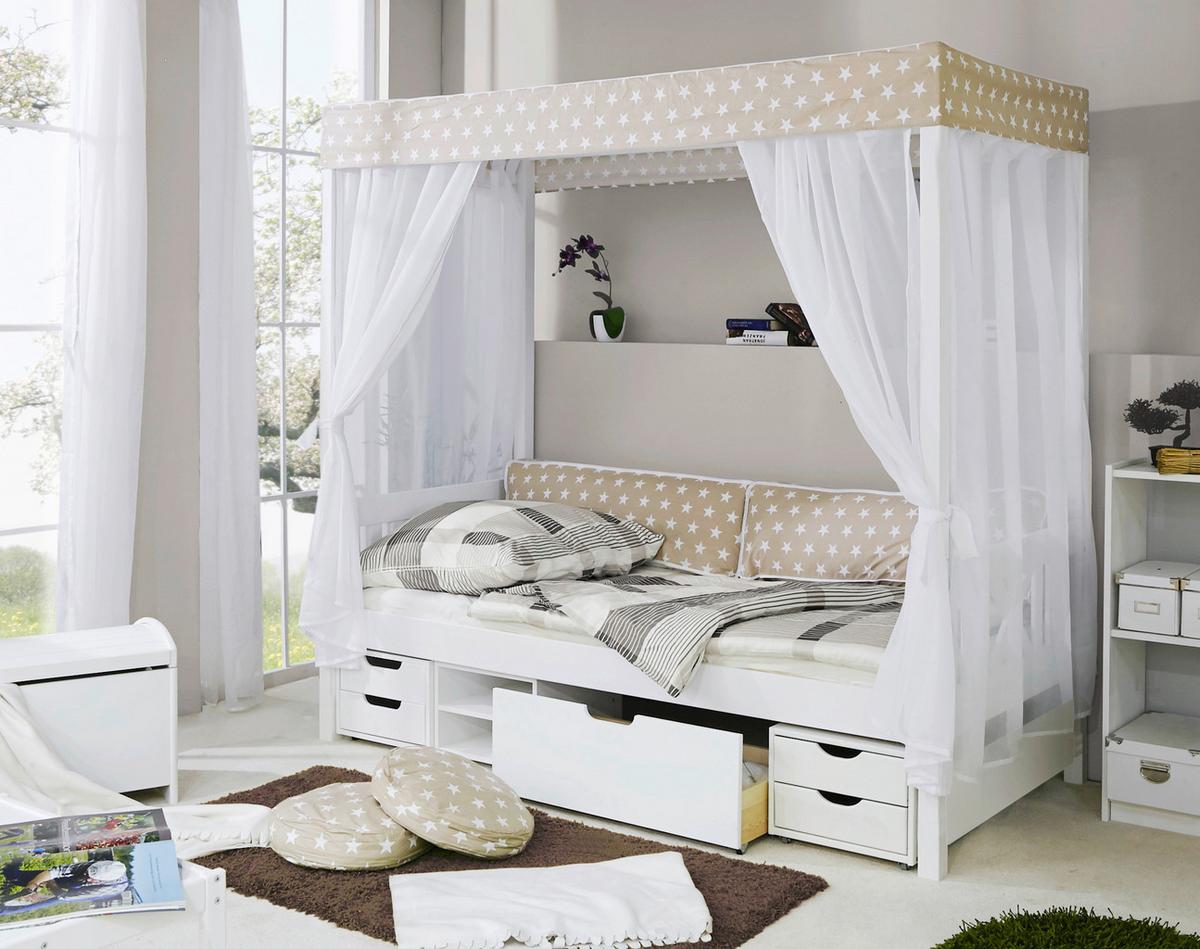 Postel s nebesy LINO závěs béžově-bílý - bílá/béžová, Moderní, dřevo (90/200cm) - MID.YOU