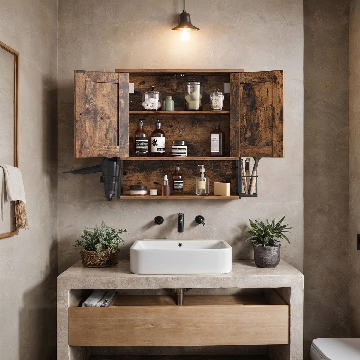 Hängeschrank Washbasin Cabinet - Schwarz/Braun, MODERN, Holzwerkstoff/Metall (60/60/16cm) - MID.YOU